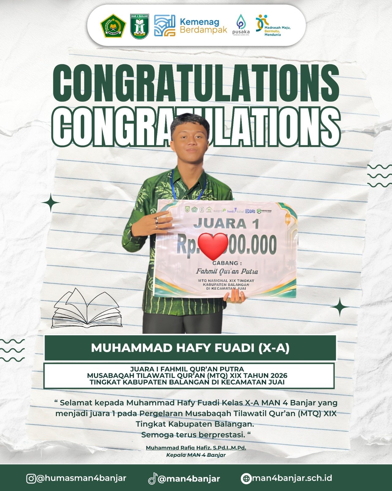 Musabaqah Tilawatil Qur'an XIX  Putra Tingkat Kabupaten Balangan Tahun 2026