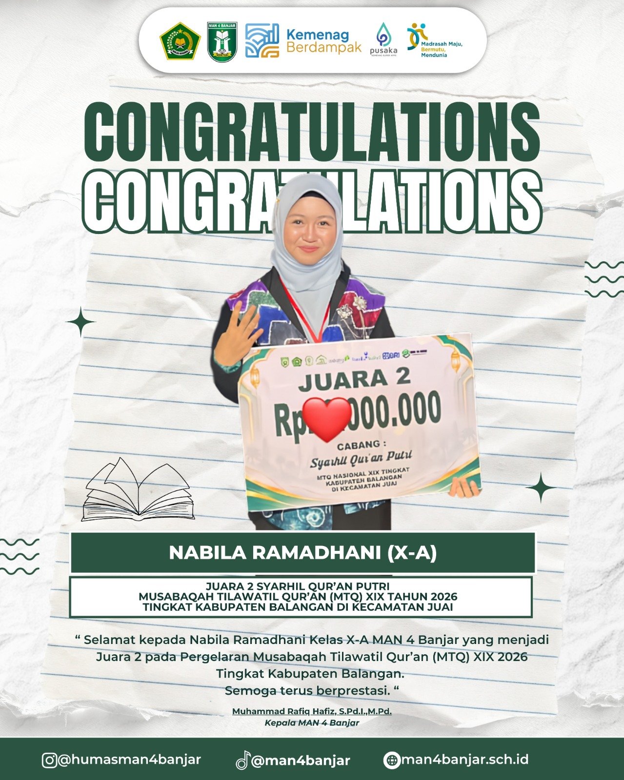 Musabaqah Tilawatil Qur'an XIX  Putri Tingkat Kabupaten Balangan Tahun 2026
